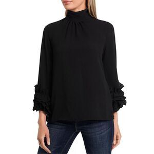 Vince‎ Camuto Womens Ruched Turtle Neck Bell Sleeve Blouse Black Small NWOT